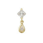 Prismdrop princess and pear CZ threadless end in 14k gold for solo or stacked ear styling