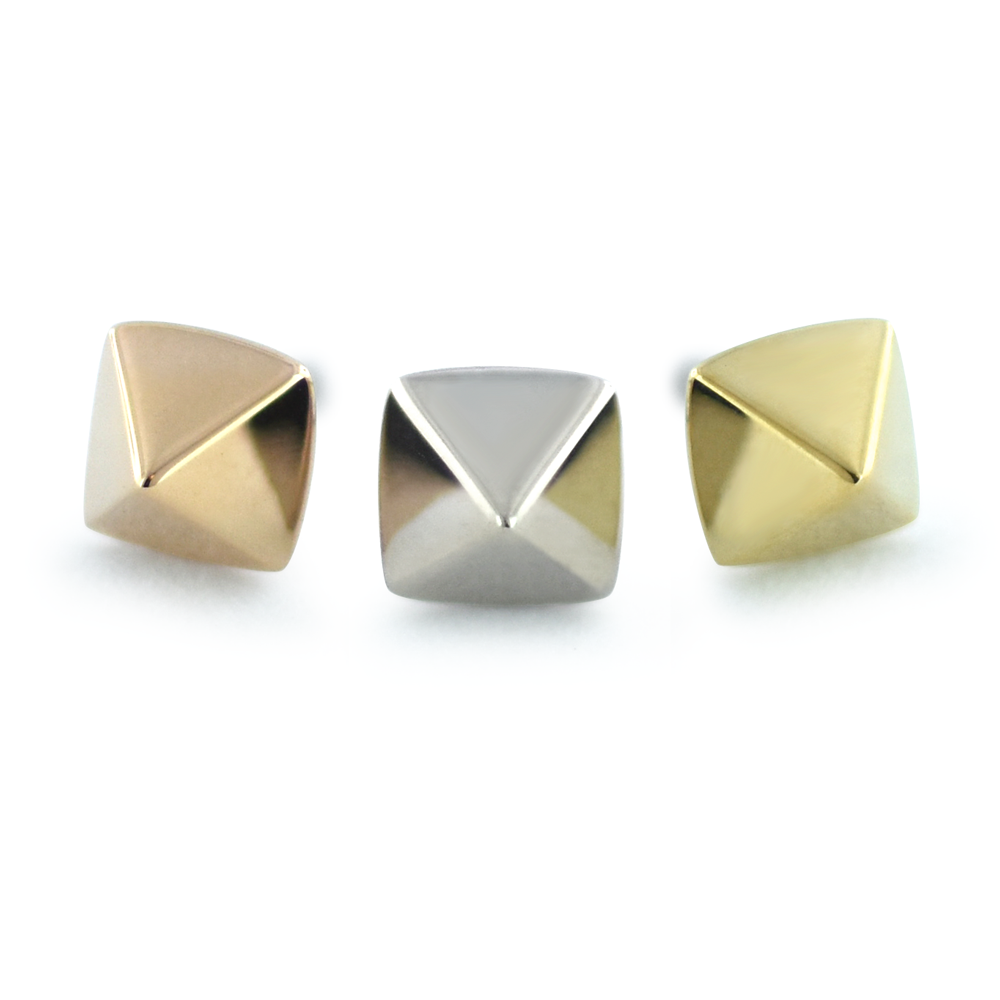 NeoMetal pyramid threadless end in solid 18k gold for structured ear styling