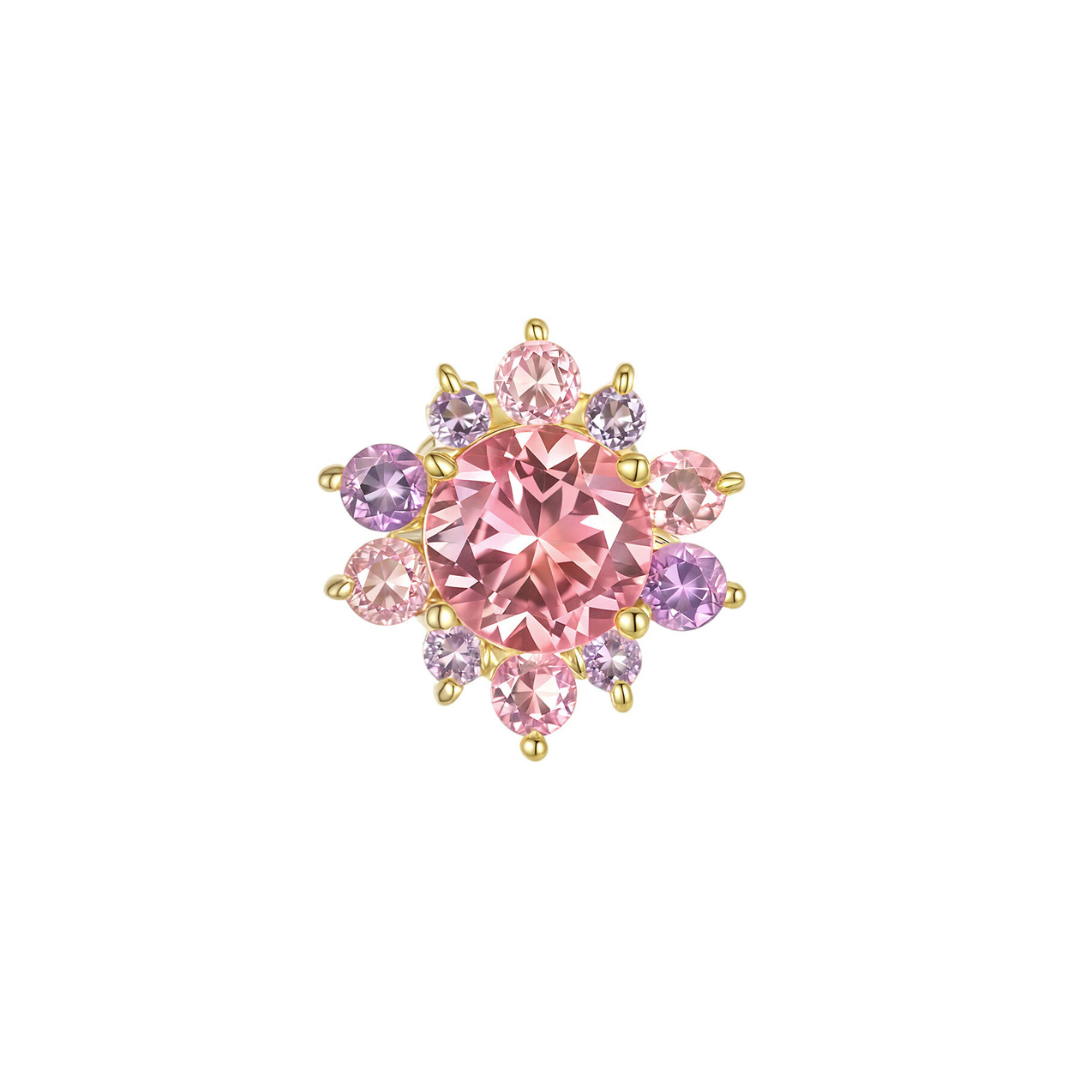 Rayna pink tourmaline halo threadless end with amethyst accents in 14k gold for helix or conch focal pieces