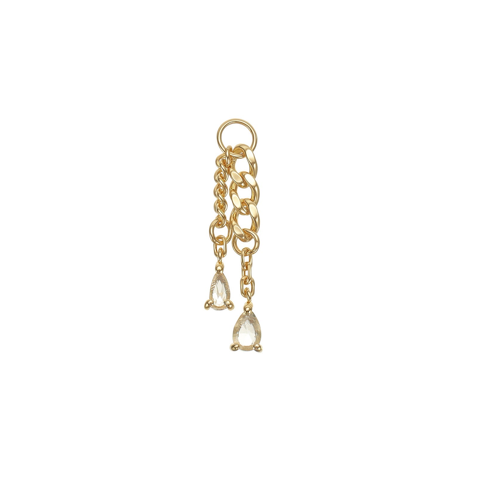 Ripple Drop white topaz double-chain charm in 14k yellow gold for stacked ear styling