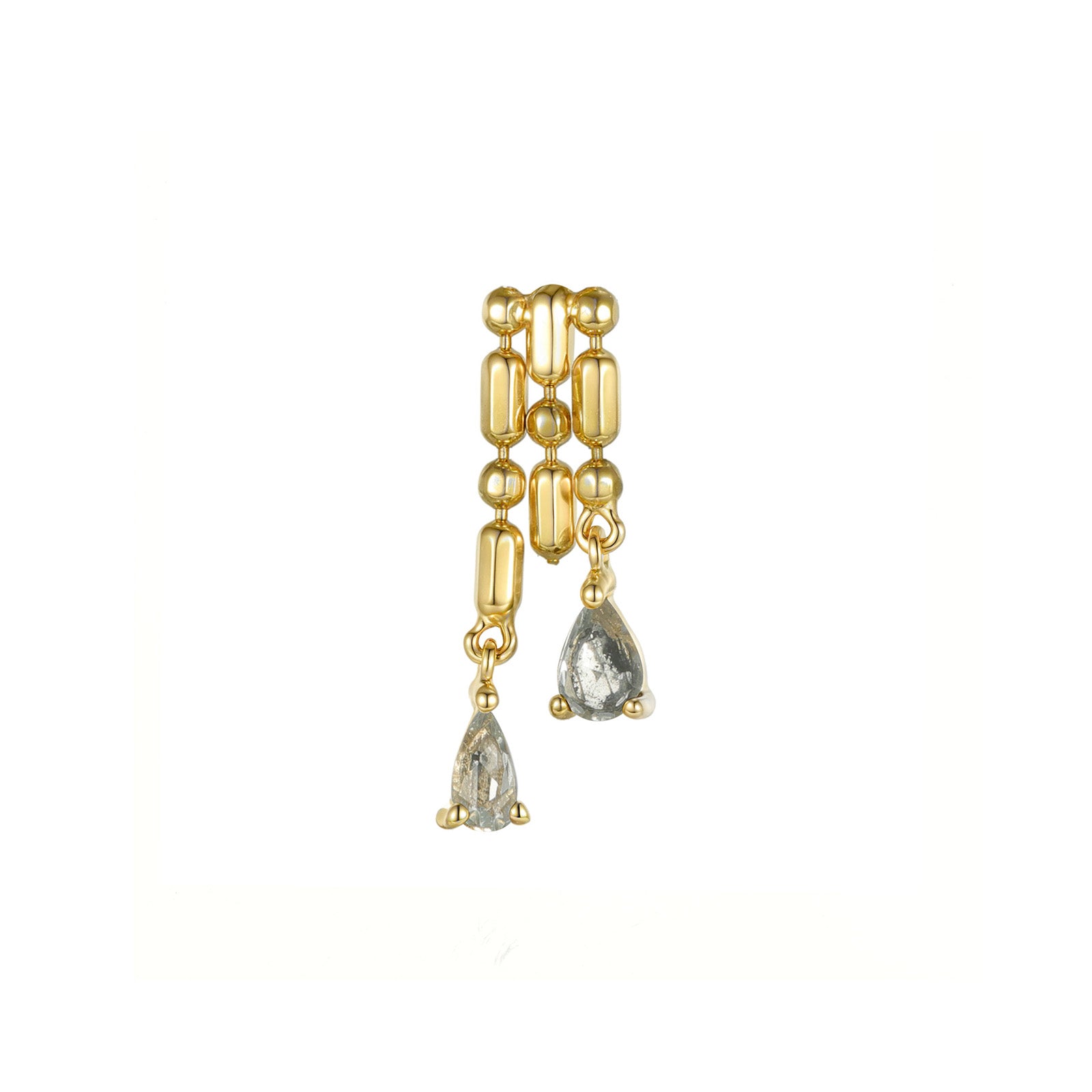 Shadowlight black agate drops with bamboo-bead chain cascade in 14k yellow gold for curated ear styling