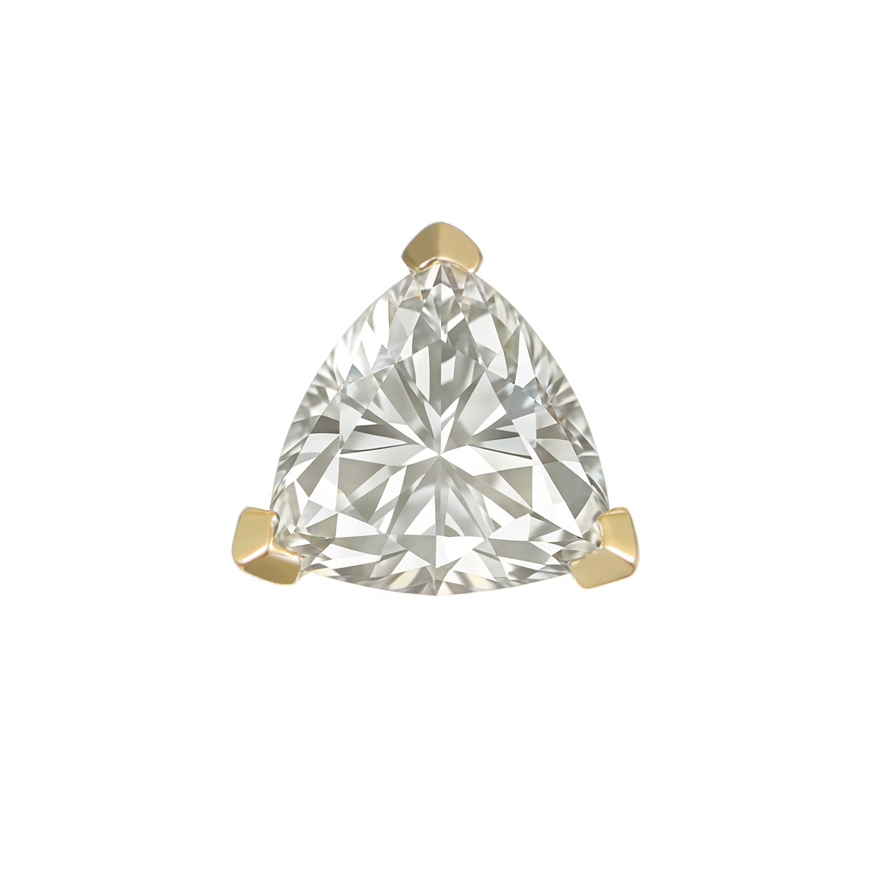 Trilys trillion-cut CZ three-prong threadless end in 14k gold for stacked ear styling