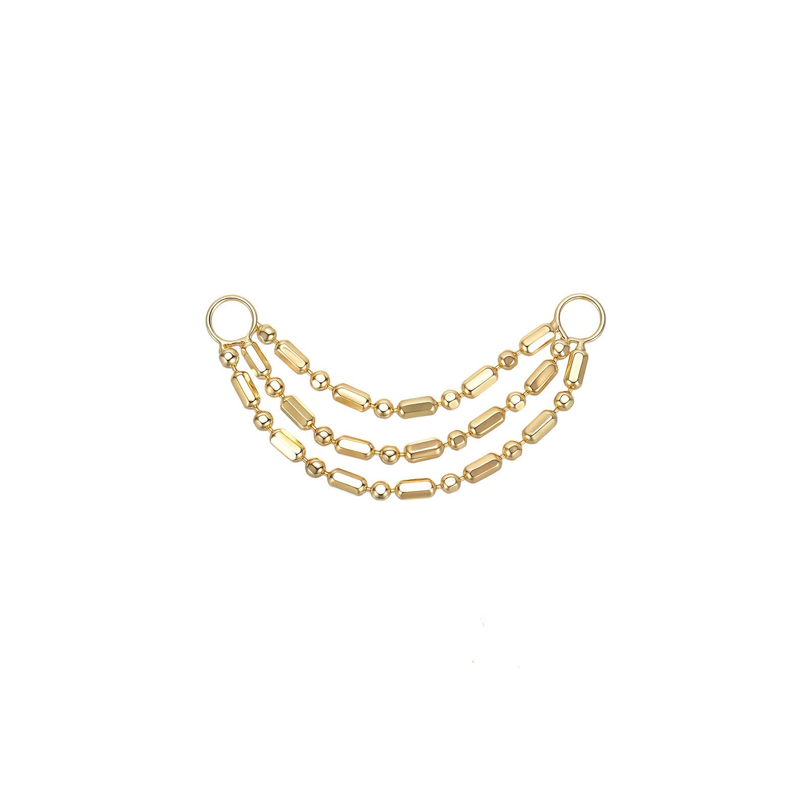 Twilight Arc triple-tier 14k gold chain for lobe-to-helix and double lobe piercings