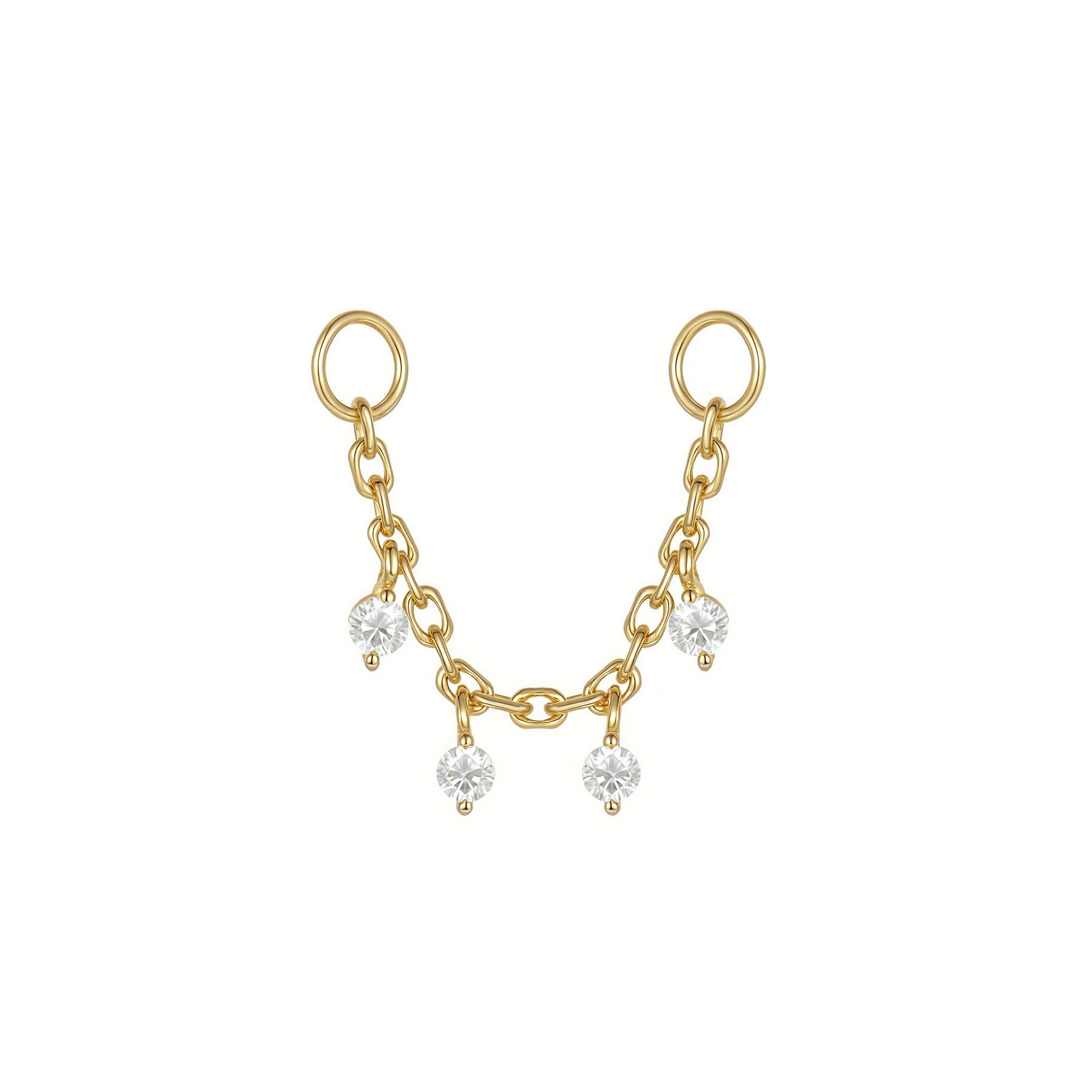 Twink fine 14k gold chain with four dangling CZs for lobe-to-helix and double lobe pairings