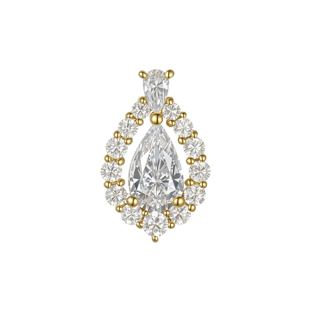 Vega pear CZ halo threadless end in 14k gold built to anchor ear curation