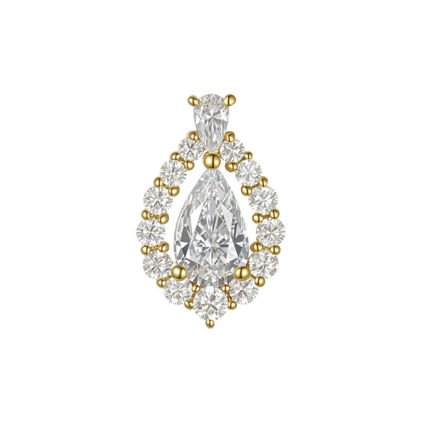 Vega pear CZ halo threadless end in 14k gold built to anchor ear curation