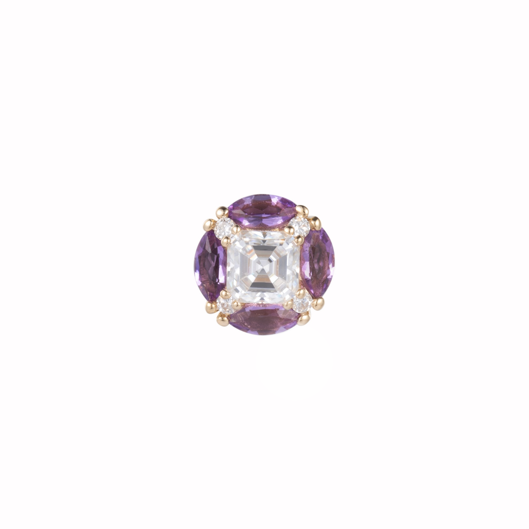 Zaffir amethyst cluster threadless end in 14k gold for helix or flat wear