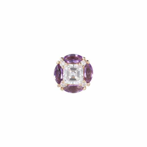 Zaffir amethyst cluster threadless end in 14k gold for helix or flat wear