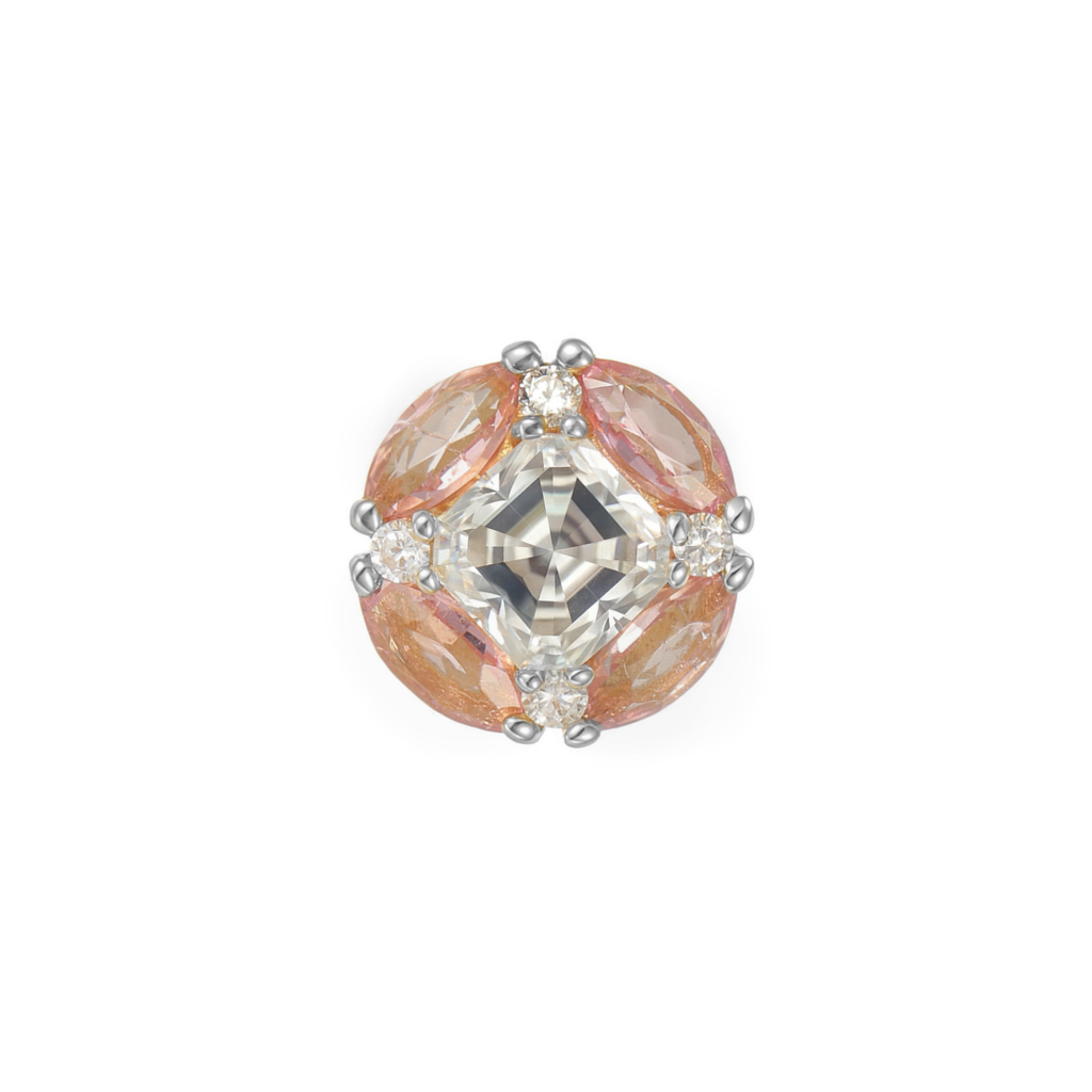 Zaffir pink tourmaline cluster threadless end in 14k gold for helix or flat wear