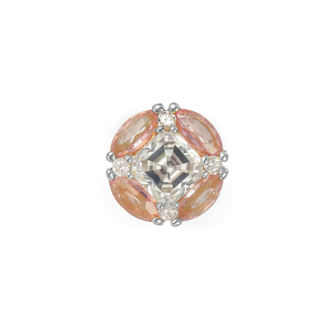 Zaffir pink tourmaline cluster threadless end in 14k gold for helix or flat wear