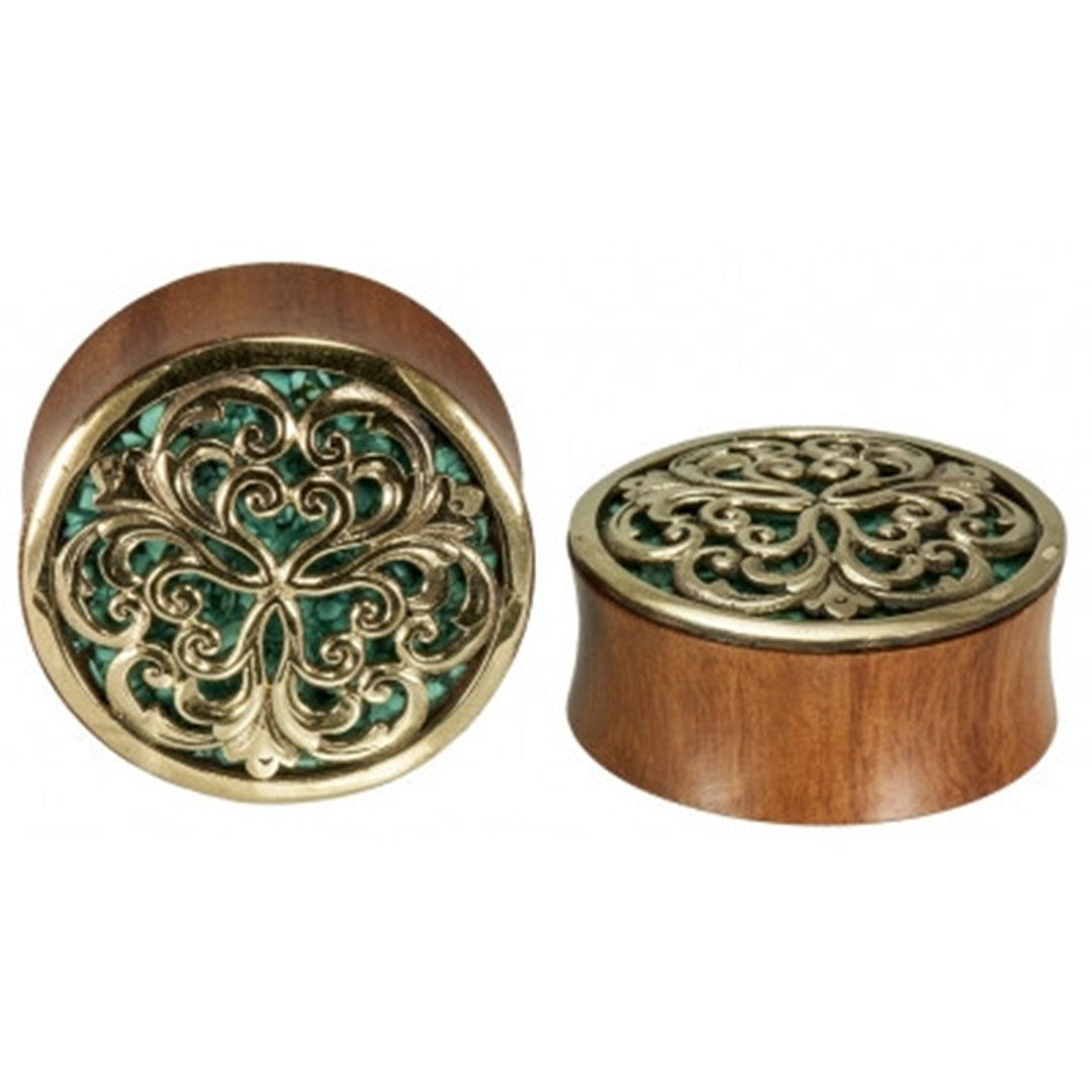 Althea Plugs - Brass + Turquoise Inlay
