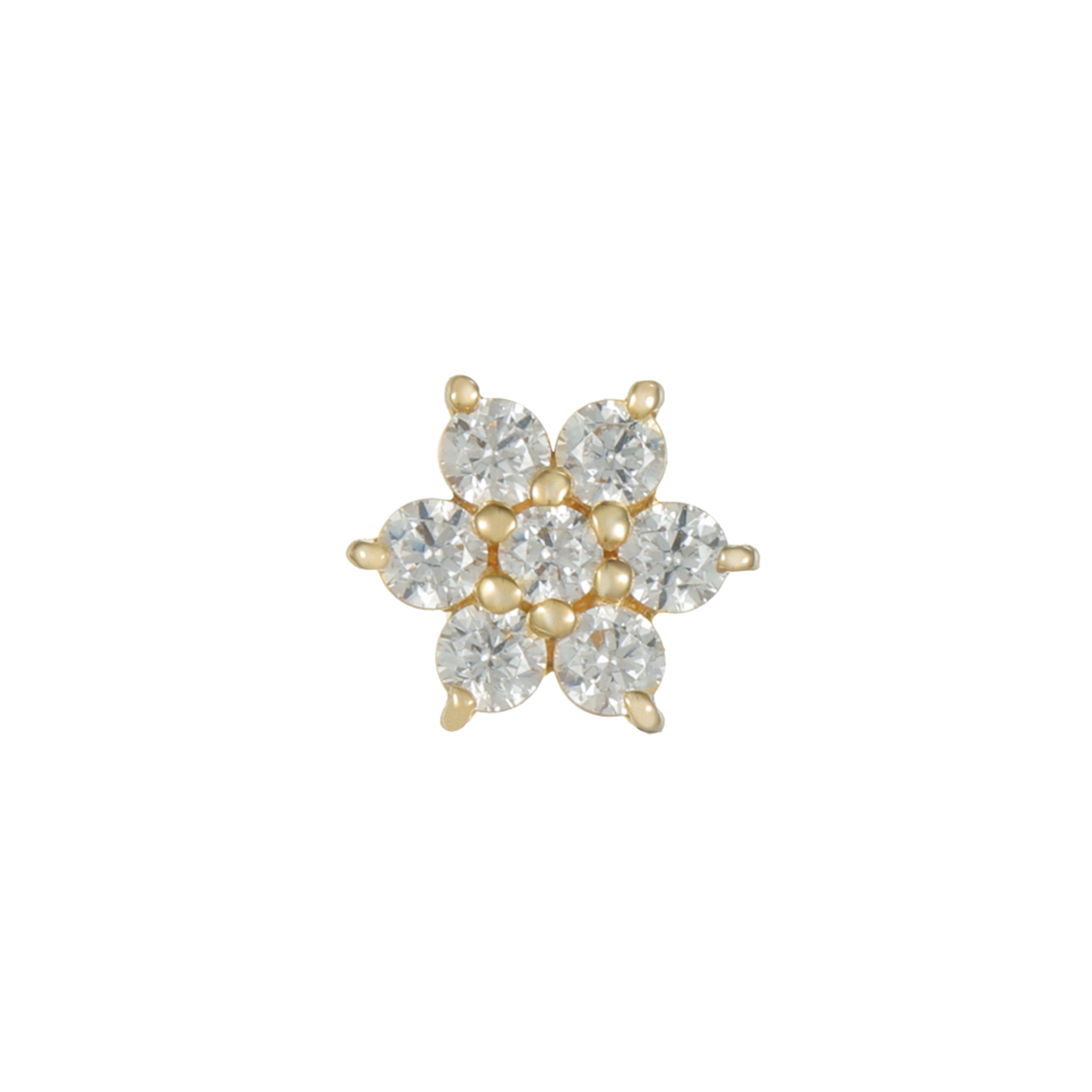 Flora seven-stone CZ cluster threadless end in 14k gold for layered ear styling